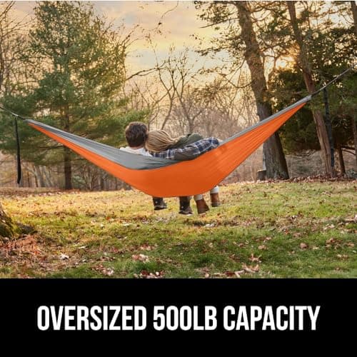 GORILLA GRIP Durable Portable Camping Hammock, Holds 400lbs with Heavy Duty Tree Straps, Comfortable Travel Swing, Camp Hammocks, Easy to Use and Install, Outdoor Essentials, Orange, 10x6.5 FT