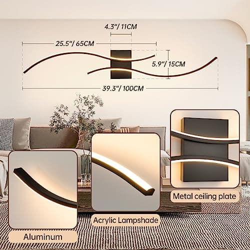 CANEOE Modern Led Wall Light, 39inch Black Indoor Led Wall Sconce Lighting, Bathroom Vanity Light Fixtures Over Mirror for Living Room Hallway Bedroom Bedside Wall Lamp (Warm White, 3000K)