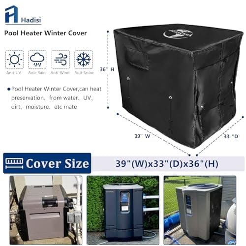 Pool Heater Winter Cover,with Plush Lining,Waterproof Swimming Pool Heater Cover Can Be Scaled to Different Sizes,Suitable for Most Heater up to 39" WX33 DX36 H