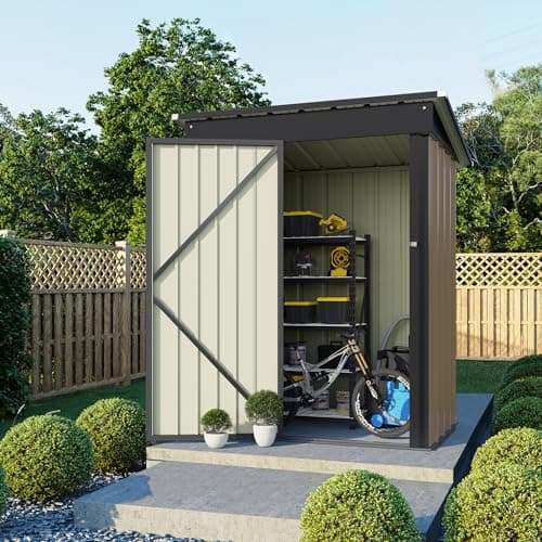 Flamaker Storage Shed Waterproof Metal Garden Shed with Lockable Door Utility Tool Shed Outdoor Storage for Backyard, Patio and Lawn (5 x 3 FT)
