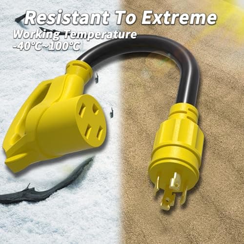 4 Prong 30 Amp to 50 Amp RV Generator Adapter Cord, NEMA L14-30 Twist Lock Male Plug to NEMA 14-50 Female Plug, 12 Inch(1 FT) 10 Gauge STW Power Cord, Max 30A 125V/250V, Yellow, ETL Listed