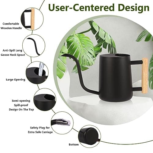 Plant Watering Can,35oz Metal Watering Can,Stainless Steel Watering Can Indoor Plants with Long Curved Spout,Small Watering Can for Indoor Plants,Bonsai Outdoor Garden Modern Decorative(Black)