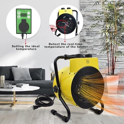 Greenhouse Heater with Adjustable Thermostatic - Outdoor Space Heating Fan for Flower Houses, Grow Tent, Overheating Protection, Fast Heating, Patio & Garage, Yellow