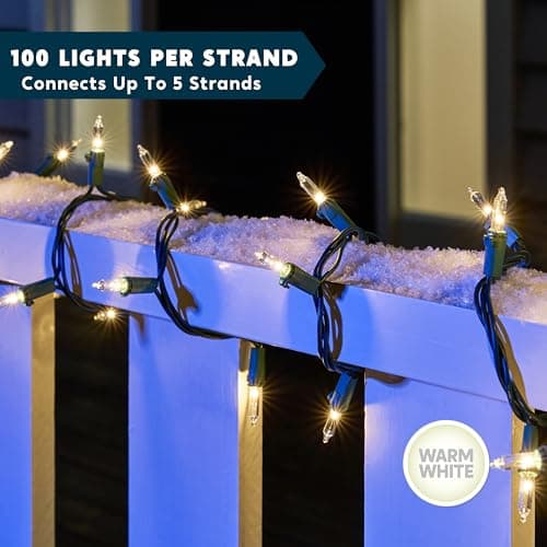 Joiedomi Clear Christmas String Lights Indoor,100 Count Mini Warm White Fairy Light,21.5FT Lighting Decor for Patio Dorm Classroom Bedroom Holiday Wedding Party Garland Birthday Festival,Green Wire