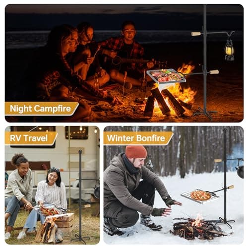 Mr IRONSTONE Campfire Grill Grate: Fire Pit Grill Grate with Swivel Handle, Campfire Cooking Equipment with Heavy Duty Steel, Over Fire Camp Grill For Outdoor Barbecue Camping and Cooking, Black