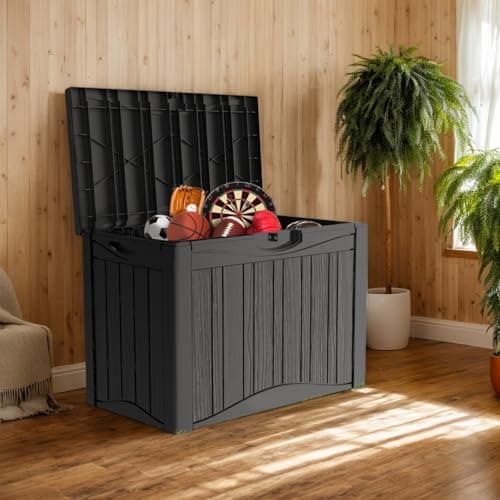 Outdoor Resin Storage Deck Box, 48 Gallon Capacity, Weather-Resistant, Black