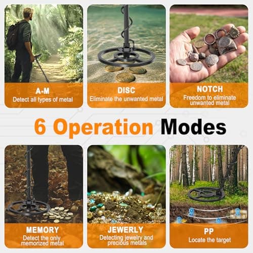 OMMO Metal Detector for Adults & Kids, 10" IP68 Waterproof Gold Detector with 6 Modes, Adjustable Stem & Headphones - 1800mAh USB C Rechargeable for Beach, Parks & Underwater Treasure Hunting