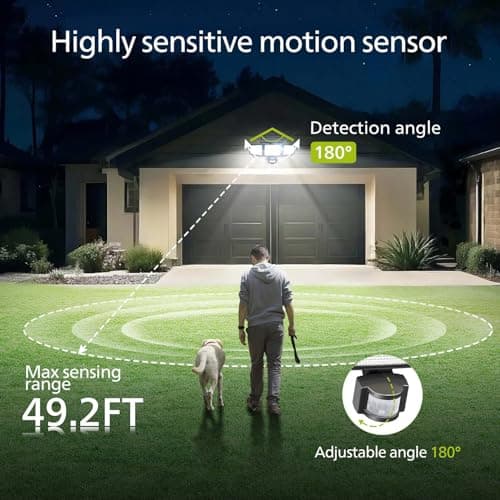 Philips Solar Security Light Outdoor 302 LED 1200lm，Solar-Powered Waterproof Wall-Mounted Flood Light w/PIR Motion Sensor, 3 Heads, IP65 Waterproof, 3 Modes (2 Packs)