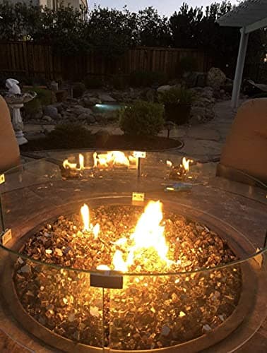 AMS Fireplace 36" Round Fire Pit Glass Wind Guard | Clear Tempered Glass Flame Protective Pane. Wind Resistant with Aluminum Corner Bracket