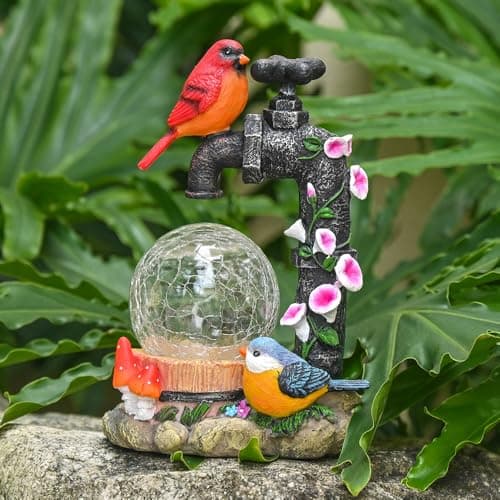 TERESA'S COLLECTIONS Cardinal Garden Decor for Outside, Red Bird Outdoor Statues with Solar Lights, Resin Garden Ornament for Lawn Porch Yard, Robin Gifts for Women Mom, 6"
