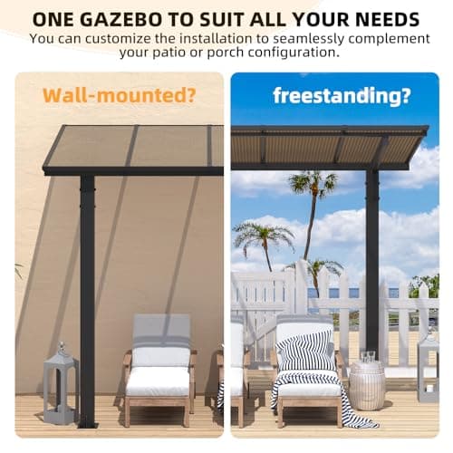 AECOJOY 8' x 5' Gazebo Outdoor Pergola for Patio, Freestanding Lean to Hard Top Grill Gazebo Carport Pergolas and Gazebos Clearance with Roof, Small Wall-Mounted Heavy Duty Awnings for Patio, Decks