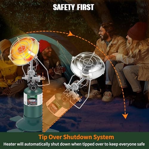 KOMAN Propane Heater for Tent, Camping & Patio - Portable Outdoor Heater with 1lb Propane Tank & 20-40lb POL Adapter, Safety Shut-off Valve & Tip-over Switch