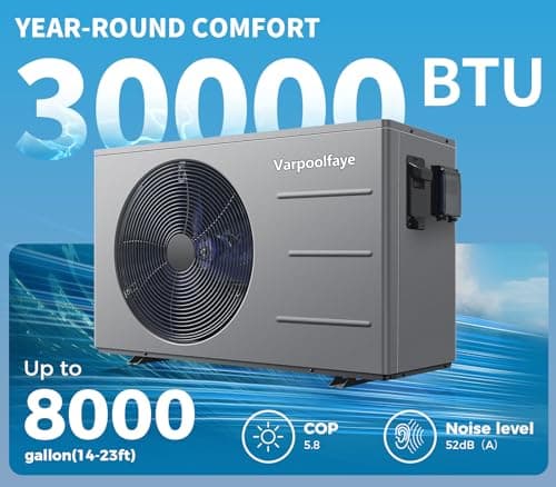 Pool Heat Pump 30000 BTU Pool Heater for Above Ground or Inground Swimming Pools Spa Heating and Cooling with WiFi Control Schedule 120V 8000 Gallon