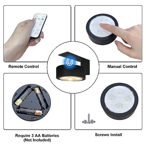 3-Pack Battery Operated Picture Light Magnetic Painting Light with 3 Lighting Modes,Remote and Dimmable Timer Art Display Light for Picture Artworking Frame Portrait,Wireless Wall Decor Puck Lights