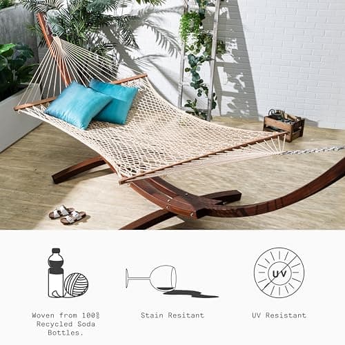 Fab Habitat Rope Recycled Polyester Hammock - Miami - Natural - Indoor/Outdoor, Quick Dry, 2 Person 400 lbs Capacity - Patio, Poolside, Backyard, Garden, Beach, Balcony - 12-14 ft Adjustable
