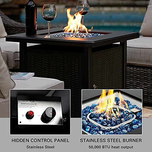 BALI OUTDOORS 50000 BTU Propane Fire Pit with Lid, 28 inch Fire Pit Table Outdoor, Black Firepits for Outside Backyard, Patio