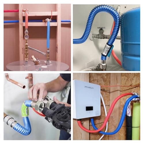 24Inch Flexible Stainless Steel Corrugated Water Heater Connector,1/2"FIP x 1/2"FIP,Flexible Water Heater Hose,Hot and Cold Color Code,304 Stainless Steel Connector and Pipe,PE Protective Layer2Pack