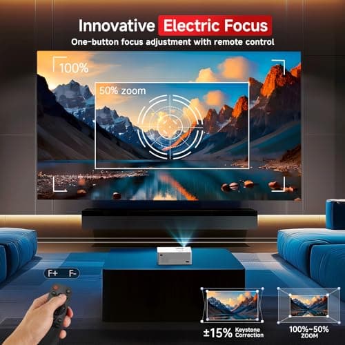 [Electric Focus] Mini Projector with WiFi and Bluetooth, Native 1080P Portable Projector Supported 4K, 15000L Outdoor Projector for Home Theater, Compatible with iOS, Android, TV Stick, HDMI, USB
