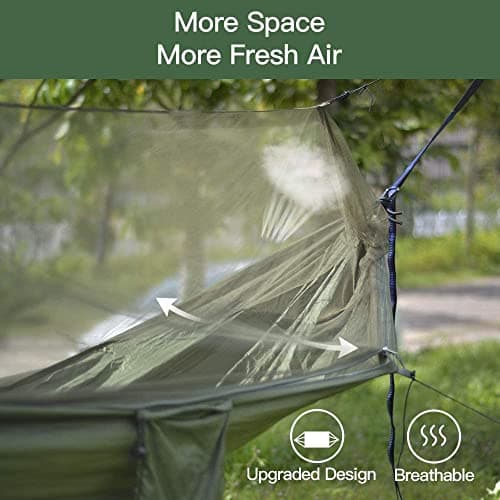 Miztli Camping Hammock with Net and Rain Fly, Portable Lightweight Outdoor Hammock Tree Travel Backpacking Hammock Tent with 20Ft(Total) Tree Straps, Perfect for Camping Hiking Yard Adventure Survival