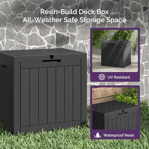 Sersper 30 Gallon Deck Box, Outdoor Lockable Storage Resin Box for Package-Sports Equipment-Garden Tools, Waterproof and UV Resistant Patio Storage Box, Black