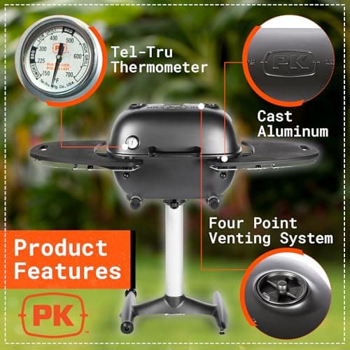 PK Grills PK360 Portable Charcoal Grill and BBQ Smoker, Cast Aluminum Outdoor BBQ Grill, Portable Grill for Camping, Backyard Grilling, Park, Tailgating, Graphite