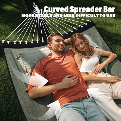 Patio Watcher 13 FT Quick Dry Olefin Hammock - Outdoor Double Hammock with Metal Curved Spreader Bars - 450 lbs Capacity - Dark Green