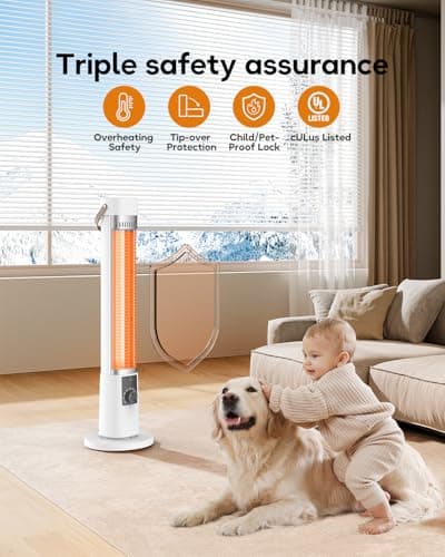 Patio Heater for Outdoor Use, Electric Space Heater Indoor, Portable Infrared Heater with 60-Degree Oscillation, Timer, Remote, for Patio, Gazebo, White