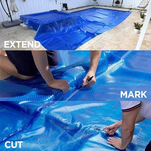 Solar Pool Cover for Inground and Above Ground Pools - 16' x 32' Rectangle 12 Mil Solar Blanket for Inground Pool, Blue