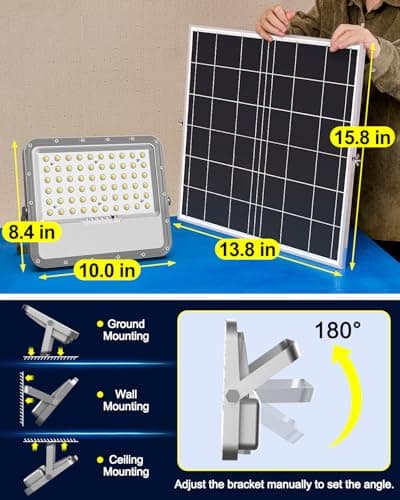 Engrepo Solar Lights Outdoor 10000LM Auto On/Off Dusk to Dawn Light with 20000mAh Battery, IP65 Waterproof Outside Solar Powered Security Flood Light with Remote Control for Wall Porch Shed Barn.