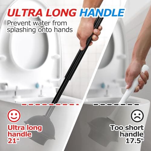 2Pack 2 in 1 Toilet Brush and Plunger Set, Extended Handle Plunger,Toilet Bowl Brush Plunger Set,Clean Gloves,Cleaning Tools,Cleaning Brush,Cleaning Supplies,Toilet Brush Plunger Combo,Black