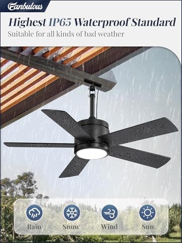42 In Waterproof Outdoor Ceiling Fan with Light and Remote IP65 Plug in Wet Rated Outdoor Ceiling Fans for Patios Waterproof Gazebo Hanging Fan 3CCT 6 Speed, for Outside Porch Pergola Garage