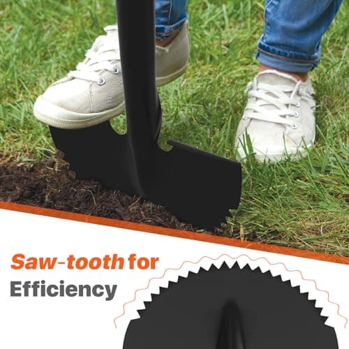 Manual Edger Lawn Tool, 41-inch Lawn Edger with Saw Tooth Blade, Half Moon Hand Edger with Metal Shaft, T-Grip Handle, Heavy Duty Garden Edger Tool for Sidewalk, Grass, Yard, Landscape