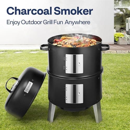 VIVOHOME 3-in-1 Vertical Charcoal Smoker, BBQ Smoker Grill with Built-in Thermometer, Air Vent, and 2 Access Doors, Idea for Parties, Backyard, Barbecues
