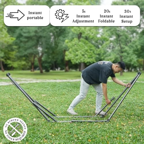 Tranquillo Uniki Hammock, Instant 30s Foldable Hammock Stand, 550 lbs Capacity Portable Hammock, 3-Year Warranty Sturdy Stand, Revolutionary Design No Screws Needed, Premium Carry Bag Included, Grey