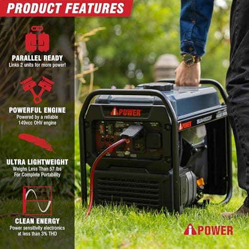 A-iPower 4600W RV-Ready Open Frame Inverter Generator Gas Powered, Lightweight Portable Power Supply with CO Sensor