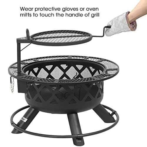 BALI OUTDOORS Fire Pit with Poker, 32 inch Outdoor Fire Pit Patio, Wood Burning Firepits for Outside with Grill
