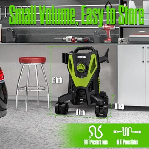 Electric Pressure Washer, 4500 PSI 3.0 GPM High Pressure Cleaning Machine with 35 FT Power Cord, 20 FT Hose, Foam Cannon, 4 Nozzles,Easy Store for Car/Garage/Patio, Green/Small
