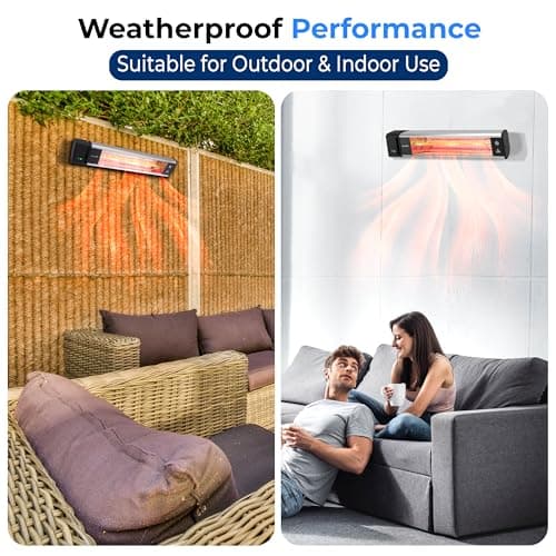 SereneLife Infrared Patio Heater, Wall-Mounted Electric Heater with Remote, 1500W, IP65 Approved, Odorless, Indoor/Outdoor for Patio, Restaurant, Backyard, Garage, Decks