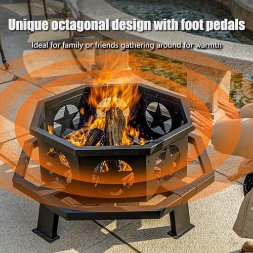 35 inch Fire Pit for Outside, Heavy Duty Wood Burning Fire Pits,Outdoor Fireplace Octagonal Firepit for Camping, Backyard, Patio