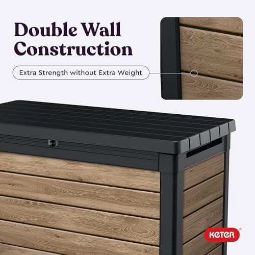 Keter Signature Collection 100 Gallon Resin Deck Box Organization and Storage Box for Patio Outdoor Cushions, Throw Pillows, Garden Tools and Pool Supplies, Ashwood