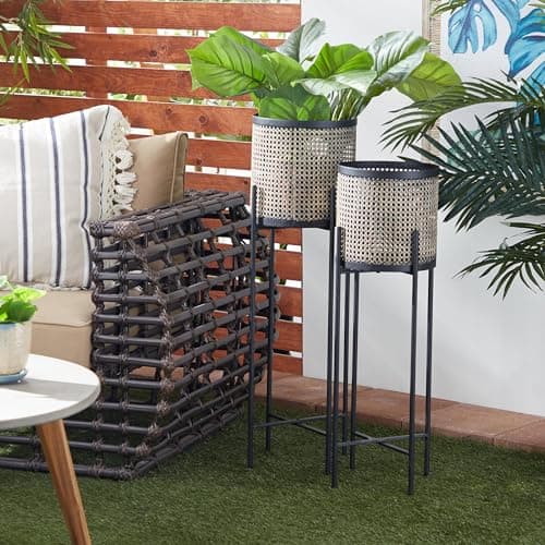 Deco 79 Metal Indoor Outdoor Planter Large Planter Pot with Removable Stand, Set of 2 Planters 11"W, 32"H, Gold