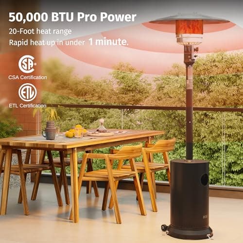 EAST OAK 23,000 to 50,000 BTU Patio Heater for Outdoor Use With Round Table Design, Double-Layer Stainless Steel Burner and Wheels, Outdoor Patio Heater for Home and Commercial, Bronze