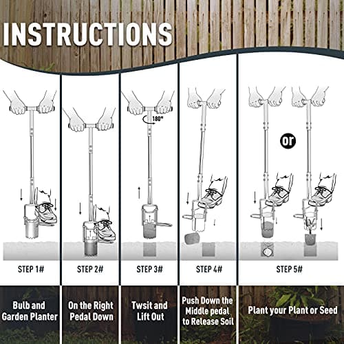 5-in-1 Lawn Plug Garden Tool, Updated Bulb Planter Long Handle for Digging, Weeding, Soil Sampler, Transplanting, Sod Plugger with for Digging Holes to Plant Tulips, Iris, Daffodils