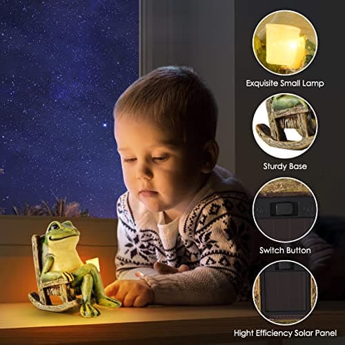 Miniature Frog Garden Statue Mom Gifts Home Decorations Fairy Garden Accessories Outdoor Lights Solar Garden Frog Decor Art Housewarming Gift for Patio,Yard,Lawn Ornament,3.89"x2.36"x3.93