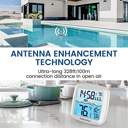 Pool Thermometer Floating Easy Read, Digital IPX8 Swimming Pool Thermometer Wireless, Water Temperature Gauge with Indoor Temperature, Floating Thermostat for Hot Tub/Fish Tank, White
