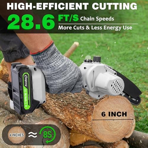 Mini Chainsaw Cordless,6 Inch Portable Electric Chain Saw w/ Automatic Oiler, Battery Powered Small Handheld Saw w/ Security Lock Trees Branches Trimming, Wood Cutting, 2 Batteries 3 Chains