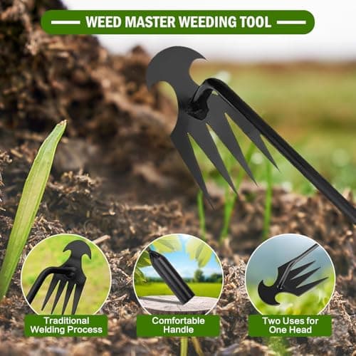 Aimery Weed Puller Tool Garden Weed Pulling Tool,Portable Uprooting Weeding Tool,4 Teeth Manganese Steel Forged Hand Weeder for Vegetable Gardening（2pack 16in.）