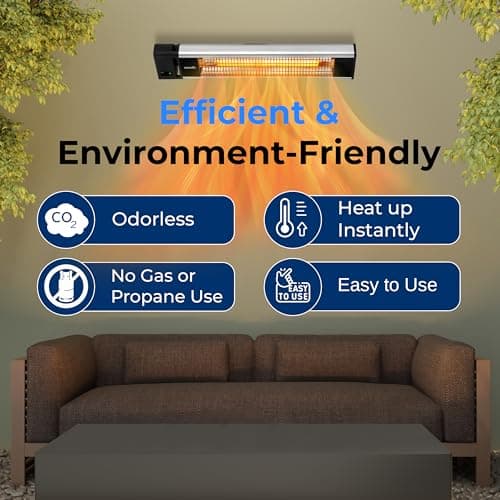 SereneLife Infrared Patio Heater, Wall-Mounted Electric Heater with Remote, 1500W, IP65 Approved, Odorless, Indoor/Outdoor for Patio, Restaurant, Backyard, Garage, Decks