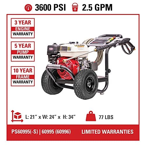 SIMPSON 60996 PowerShot 3600 PSI 2.5 GPM Professional Gas Pressure Washer with AAA Triplex Pump