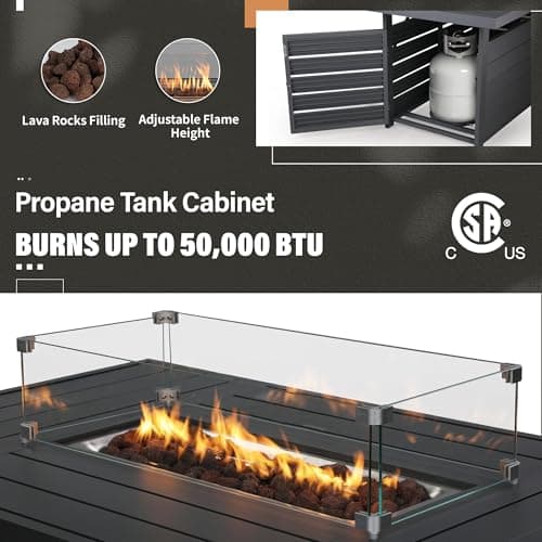 Solaste Aluminum Patio Furniture Set with Fire Pit Table, 7 Seats Metal Outdoor Furniture with Water-Resistant Cushions, Modern Patio Conversation Set for Balcony, Front Porch, and Backyard, Grey